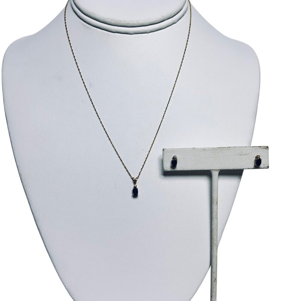 14k Yellow Gold Blue Topaz & Rhinestone Necklace W/Matching Earrings Set (5688)
